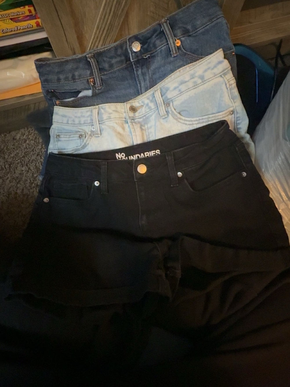 No Boundaries Kids Black and Light Blue Denim Shorts Trio